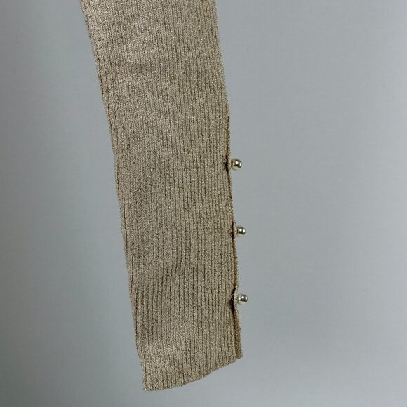 Ann Taylor Light Golden Metallic Sweater Top with Button Wrist Details - Picture 2 of 9